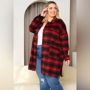PLAID BUTTON UP SHACKET - 1 LEFT 3X
